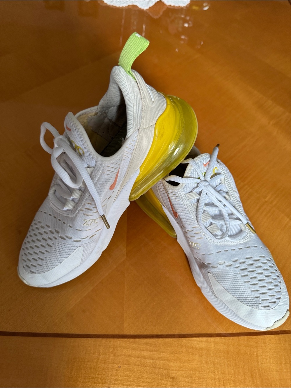 Nike women White Sneakers with Yellow Air Heel and Lime Accents size 37